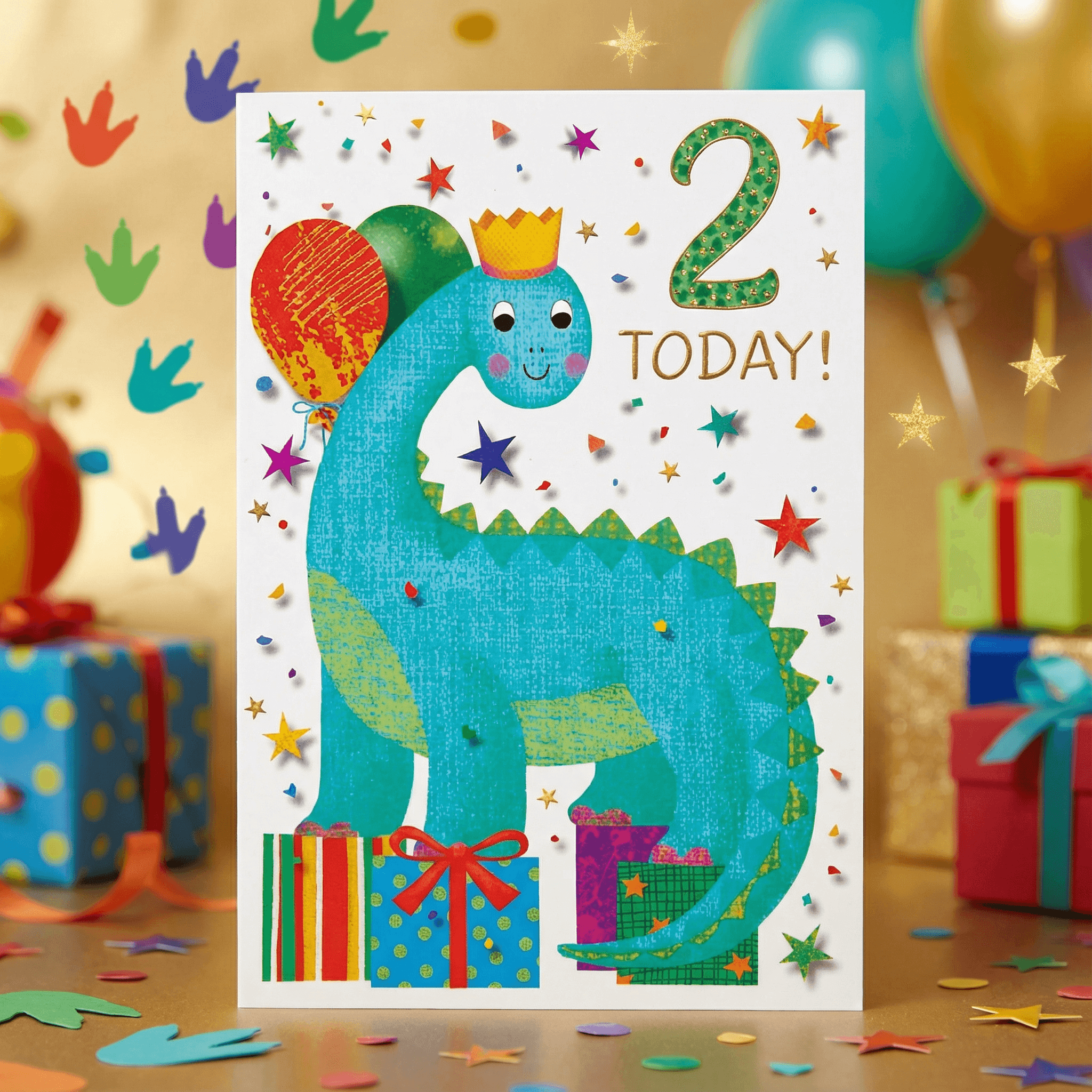2 Today – Kids’ Dinosaur Birthday Card (Blue Dino Design)