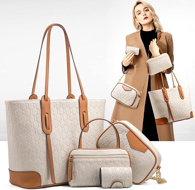 Belle  4-in-1 Women’s Fashion Handbag Set – Wallet, Tote, Shoulder Bag, Satchel & Top Handle Purse (33 × 29 × 14 cm)