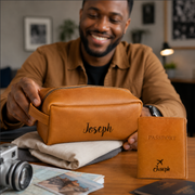 Genuine Leather Travel Set - Tan