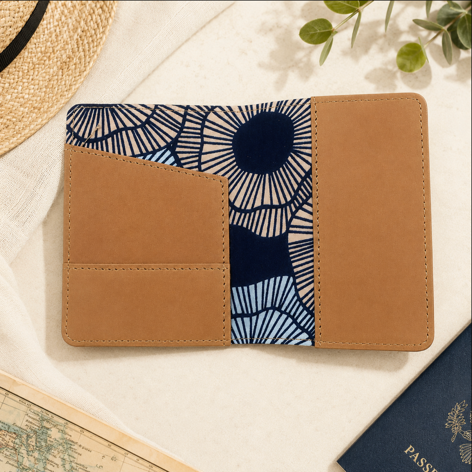 Personalised Patterned Genuine Leather Passport Holder – Red & Cognac