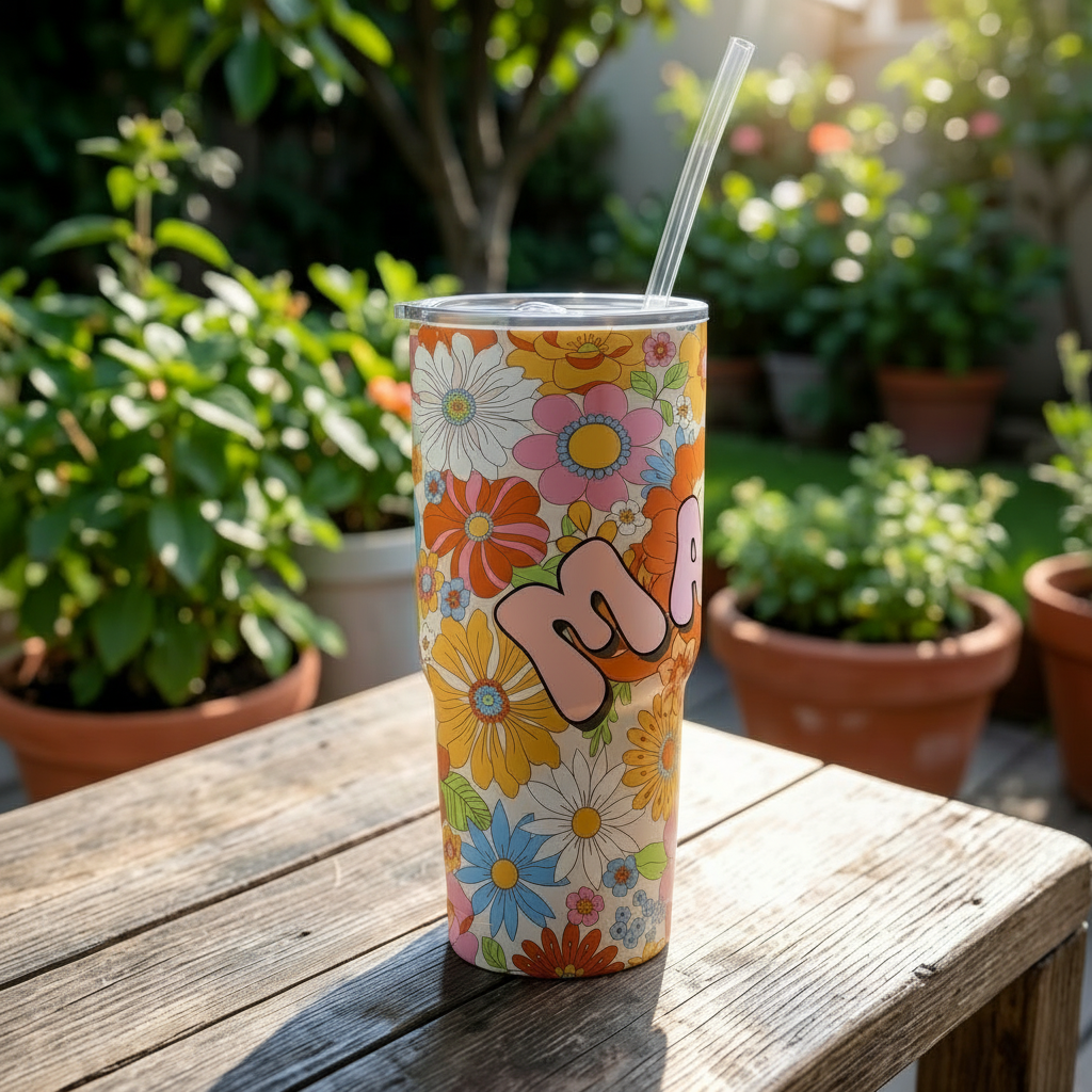 Personalised 30 oz Sublimation White Stainless Steel Tumbler – “MAMA” Design with Straw