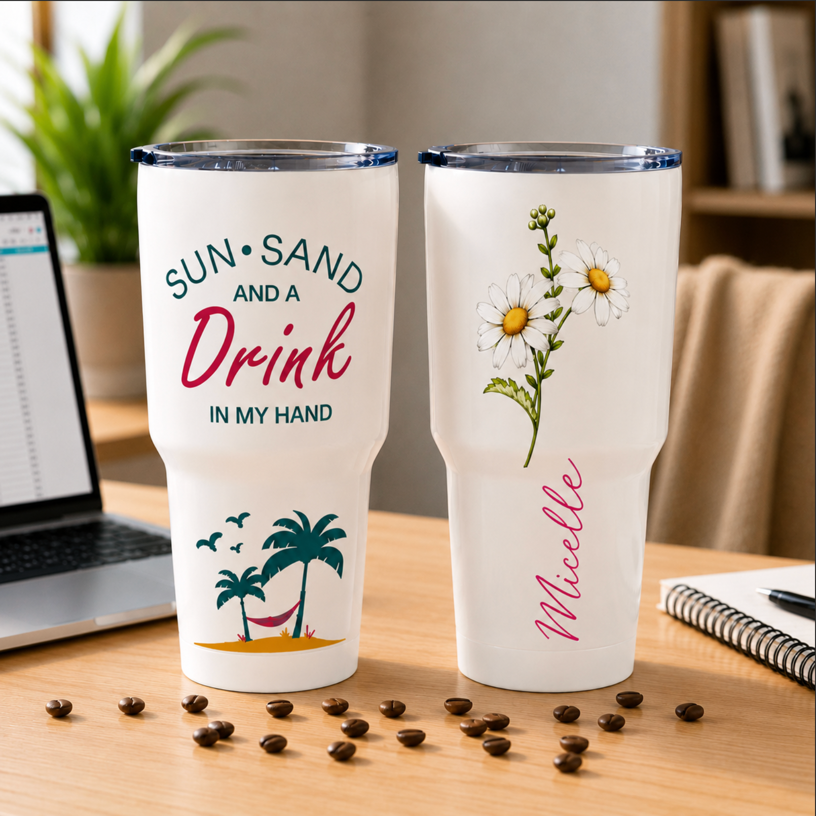 Personalised Travel Tumbler – 30oz Birth Flower Insulated Mug