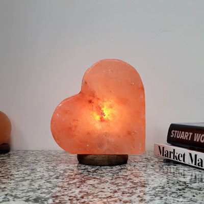 Heart Shaped Salt Lamp with Wooden Base