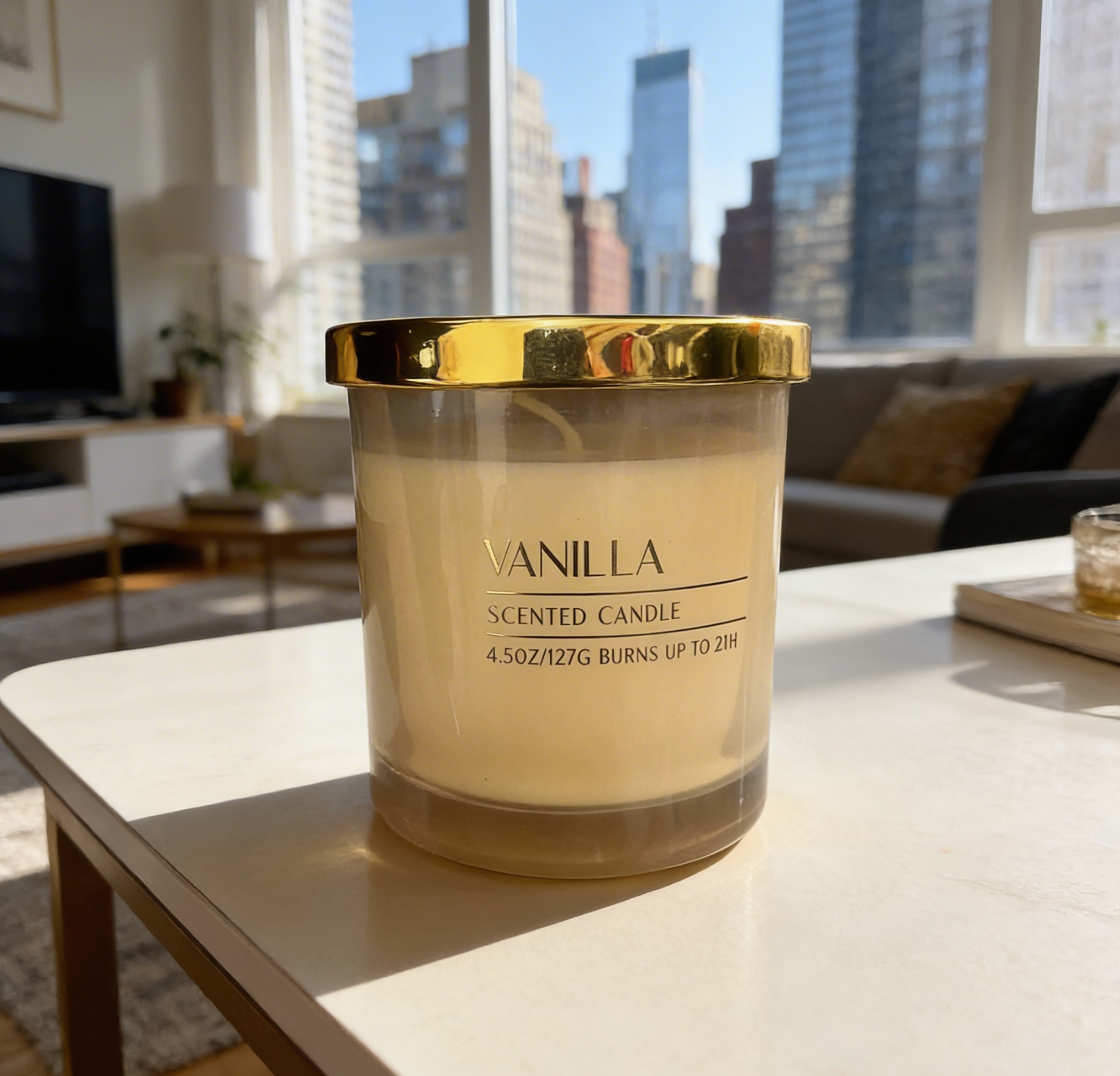 Glass Scented Candle with Gold Lid - 113G