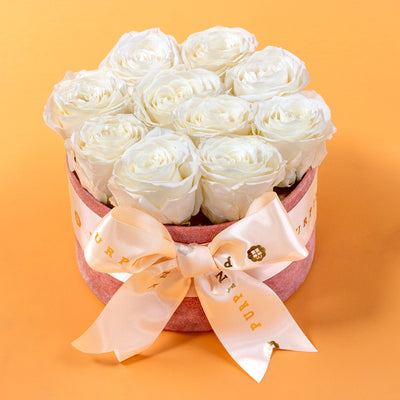 ForeverRoses™ White Roses in Pink Velvet Box