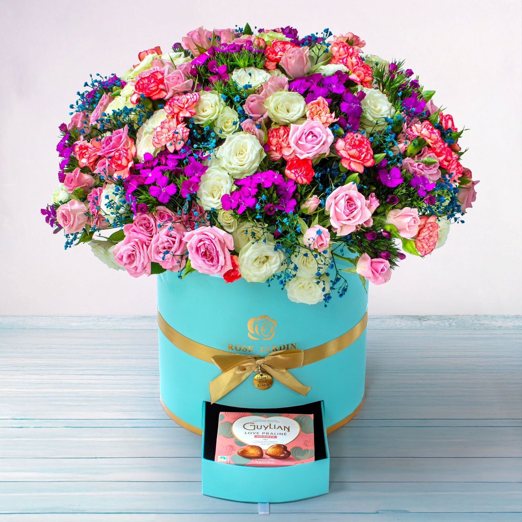 Velvet Blossom Royale – Flower Box & Chocolate Drawer Gift