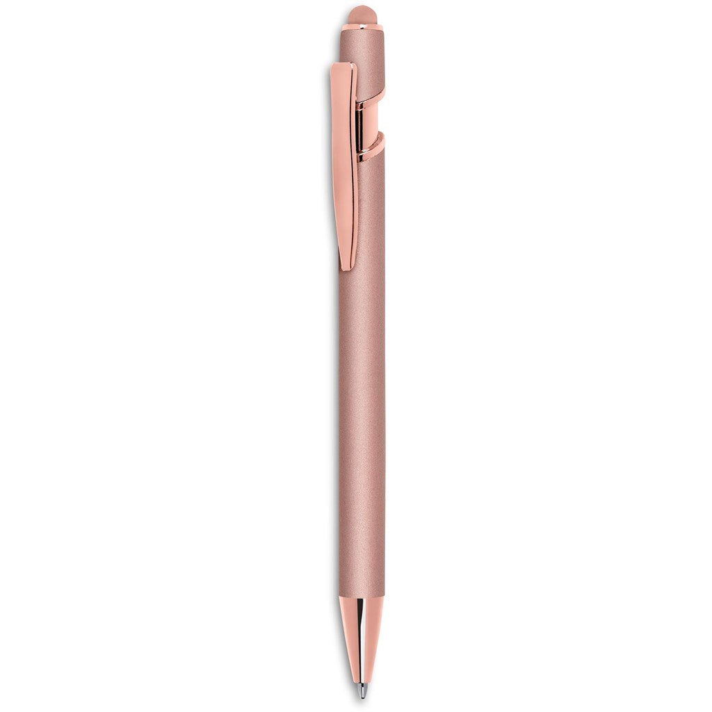 Signature Stylus Pen – Aluminium Rubberised 1.0mm Ballpoint with Rose Gold Trim & Touchscreen Stylus