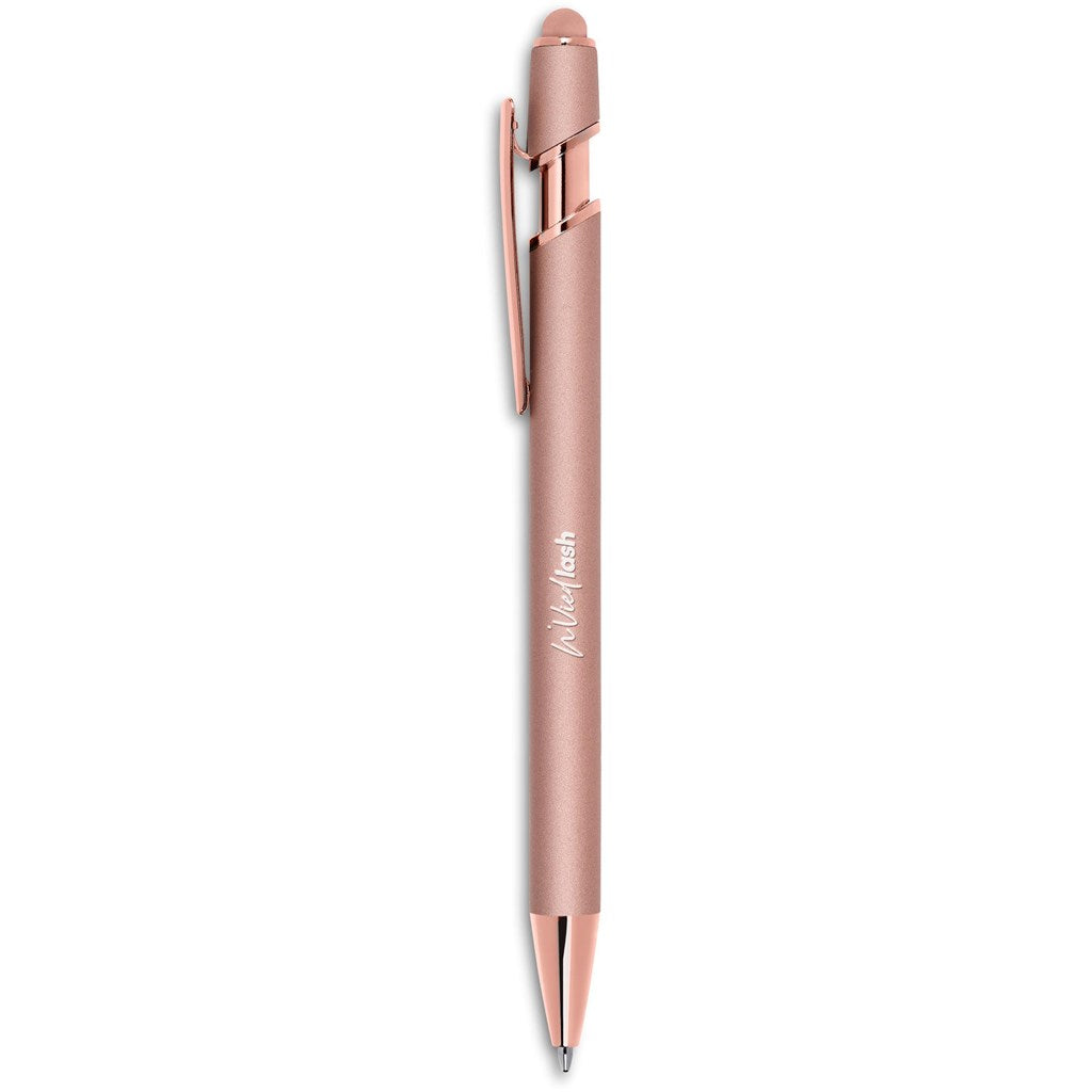 Signature Stylus Pen – Aluminium Rubberised 1.0mm Ballpoint with Rose Gold Trim & Touchscreen Stylus