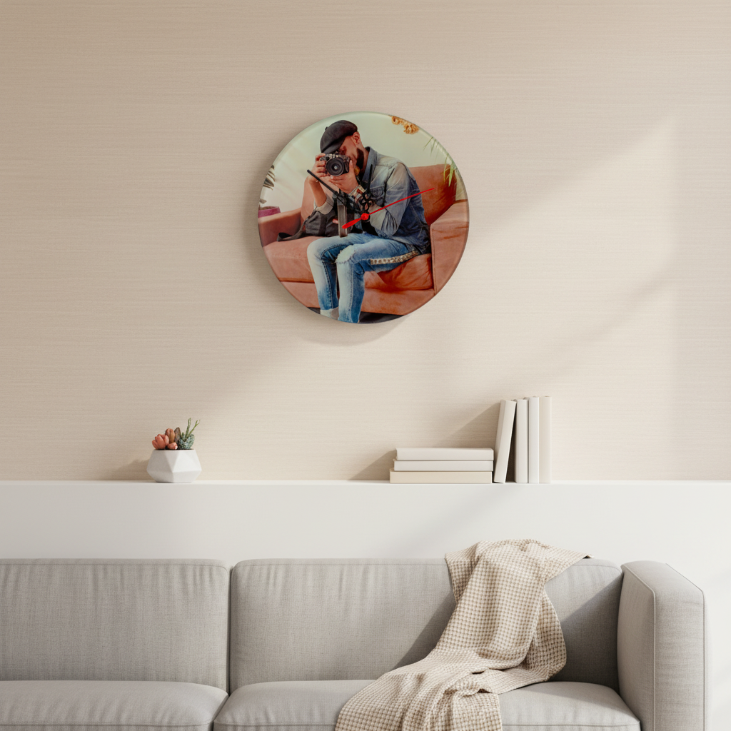 Personalised Round Glass Photo Wall Clock