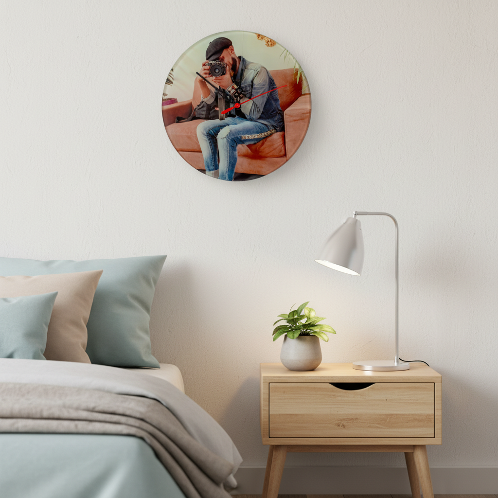 Personalised Round Glass Photo Wall Clock