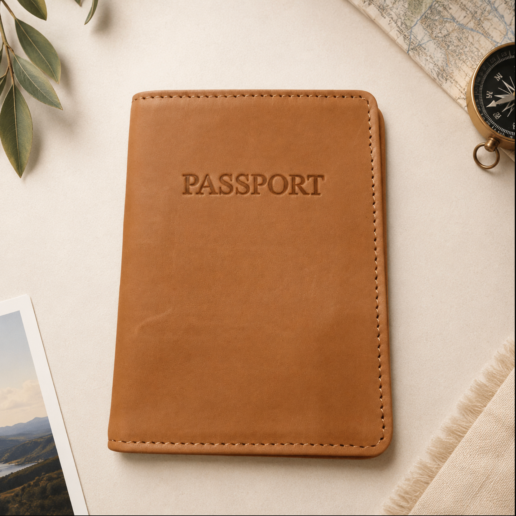 Personalised Patterned Genuine Leather Passport Holder – Red & Cognac