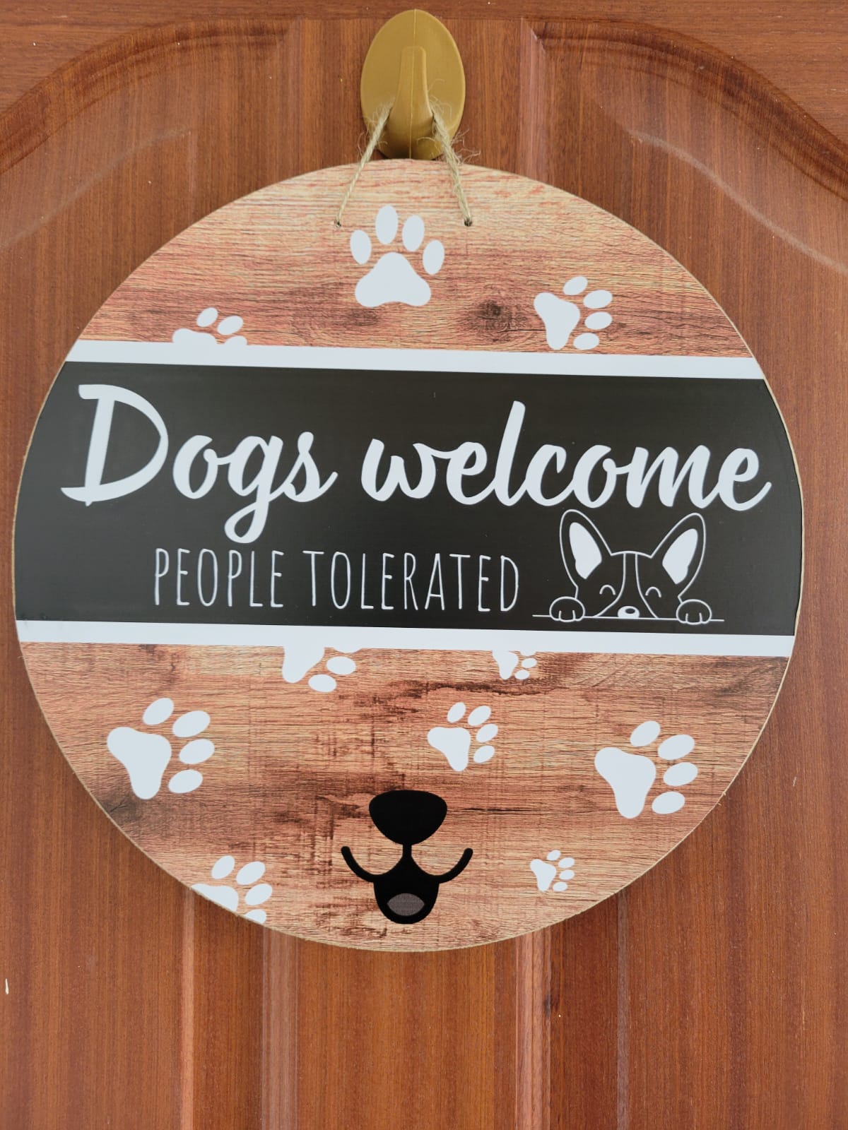 Wooden Round Dog Welcome People Tolerated  Plaque