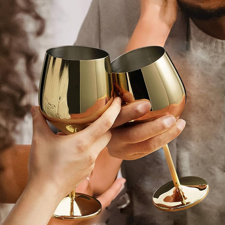 Metallic Gold Wine Glass Set Of 2 – Luxury Gift Glasses