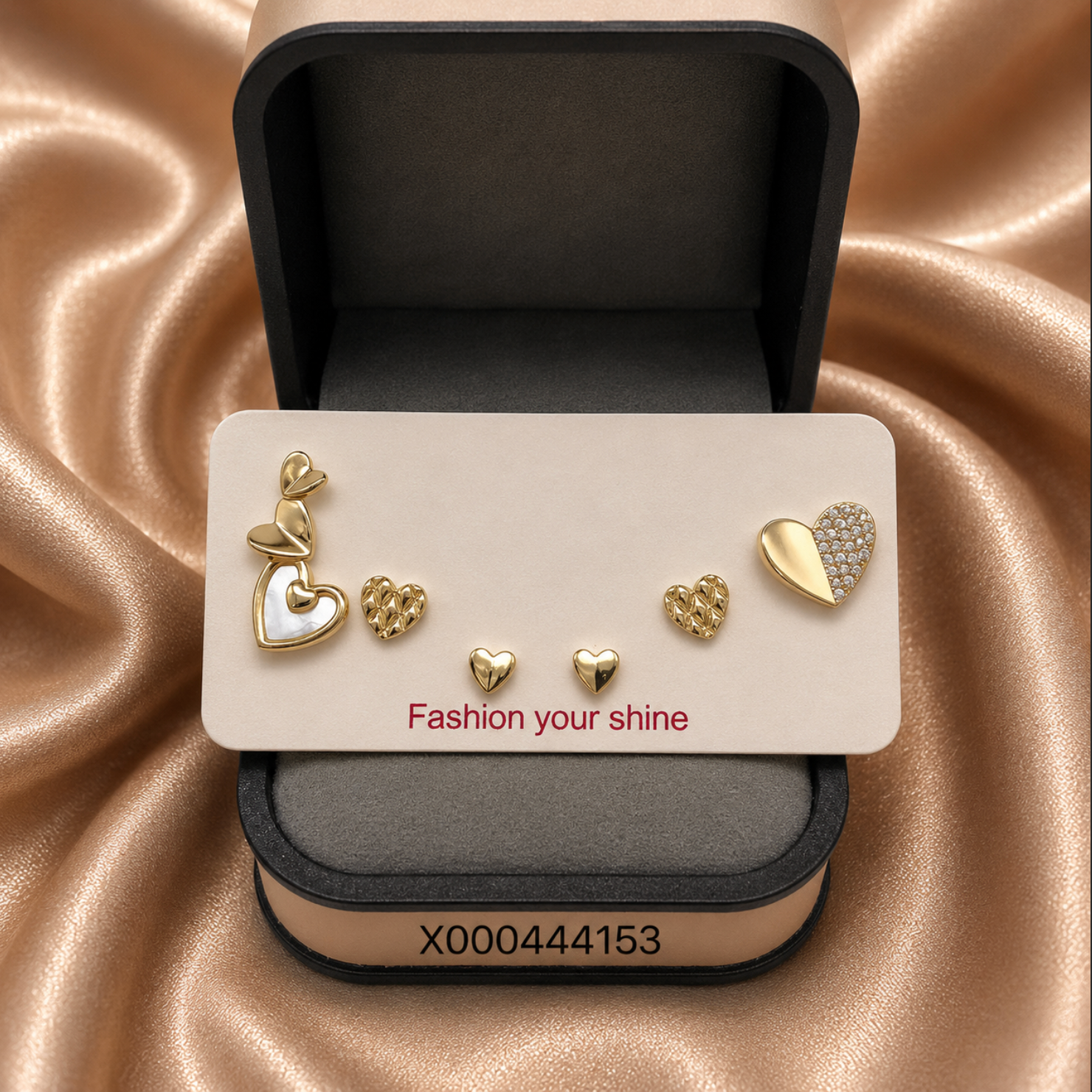 Heart Crystal Trio Earring Set – Gold Plated