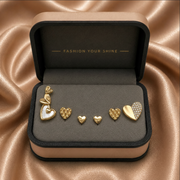 Heart Crystal Trio Earring Set – Gold Plated