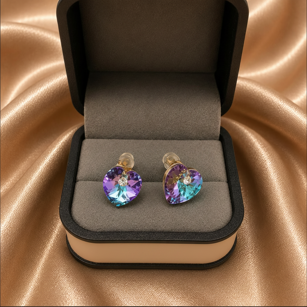 Heart Swarovski Stud Earrings – 18k Gold Plated