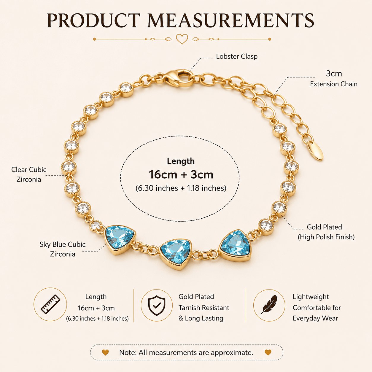 The Olivia Bracelet – 18k Gold Plated – Aqua