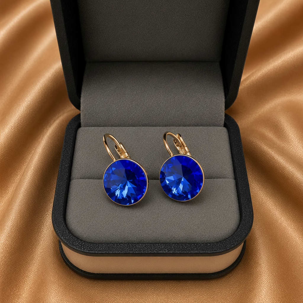 Round Swarovski Drop Earrings – 18k Gold Plated