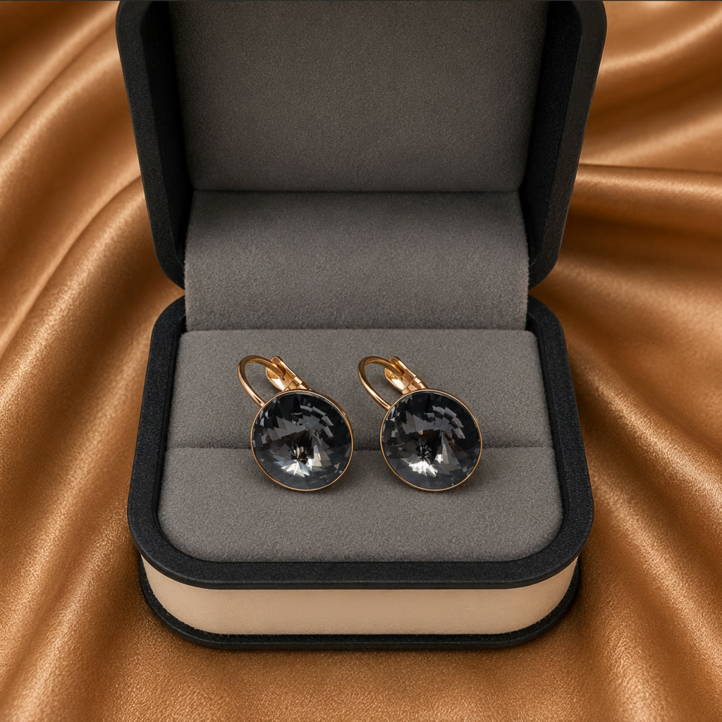 Round Swarovski Drop Earrings – 18k Gold Plated
