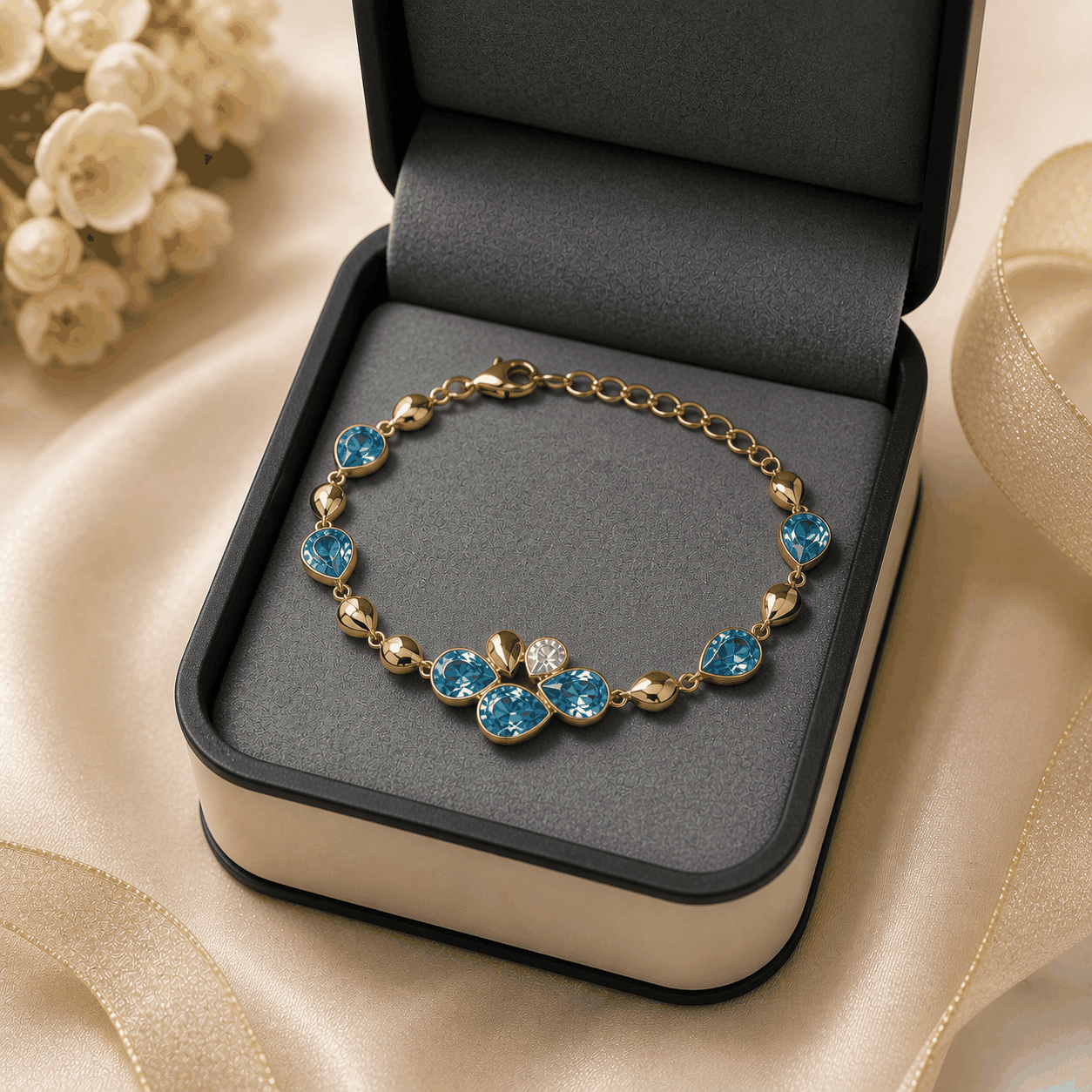 The Keira Bracelet – 18k Gold Plated – Aqua
