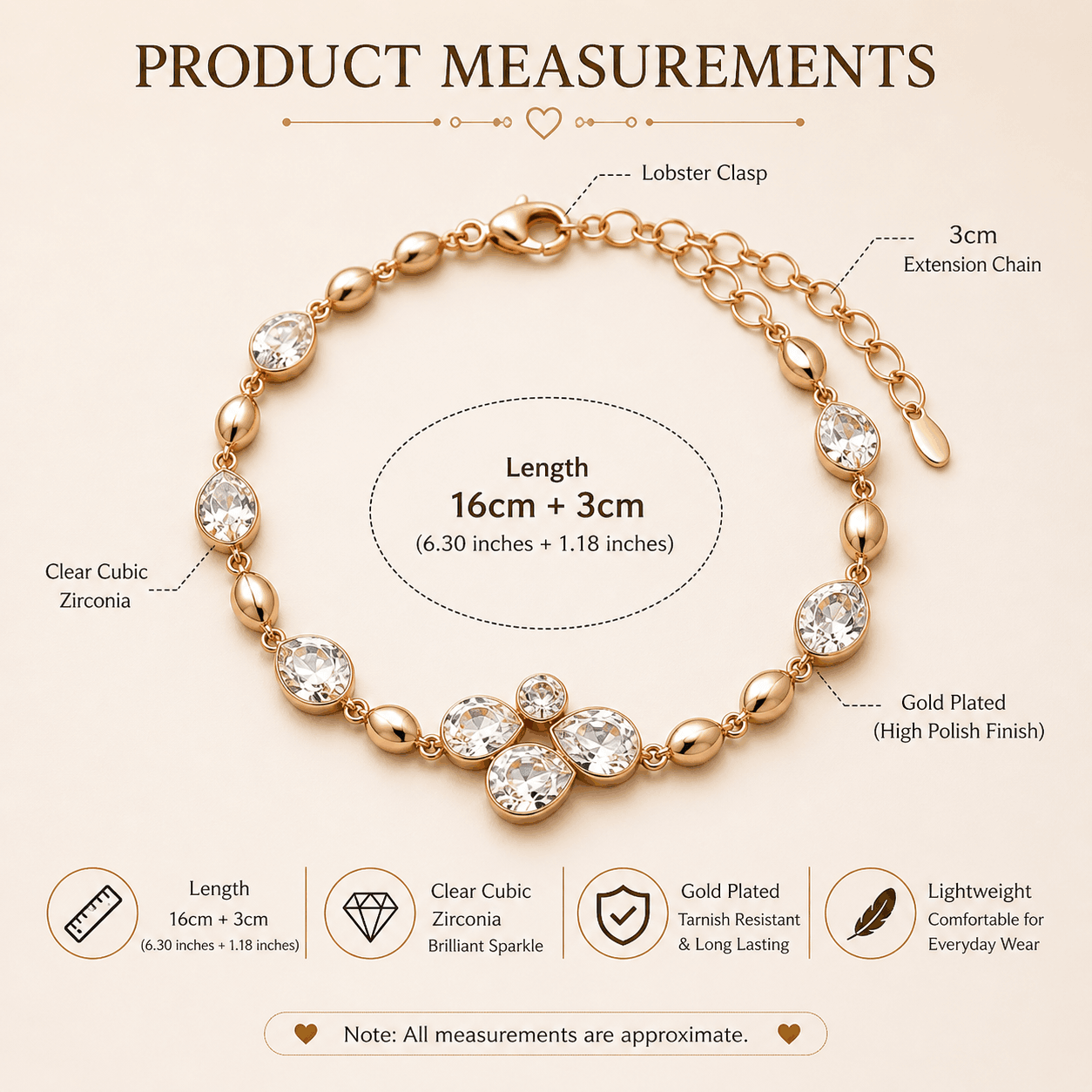 The Lauren Bracelet – 18k Gold Plated – Clear
