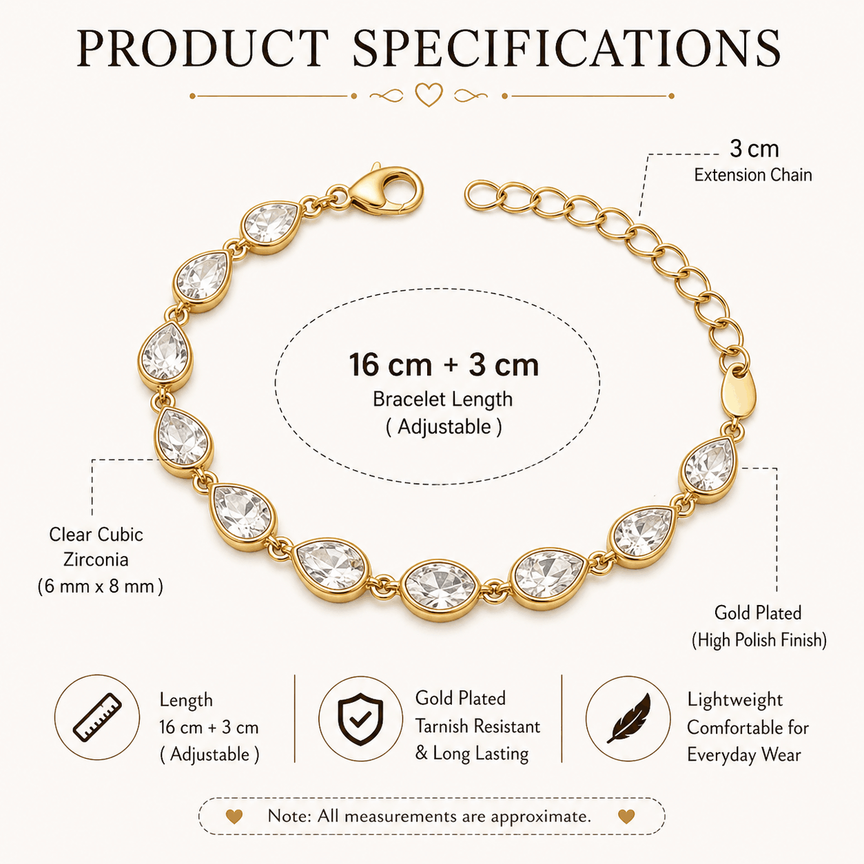The Phoebe Bracelet – 18k Gold Plated – Clear
