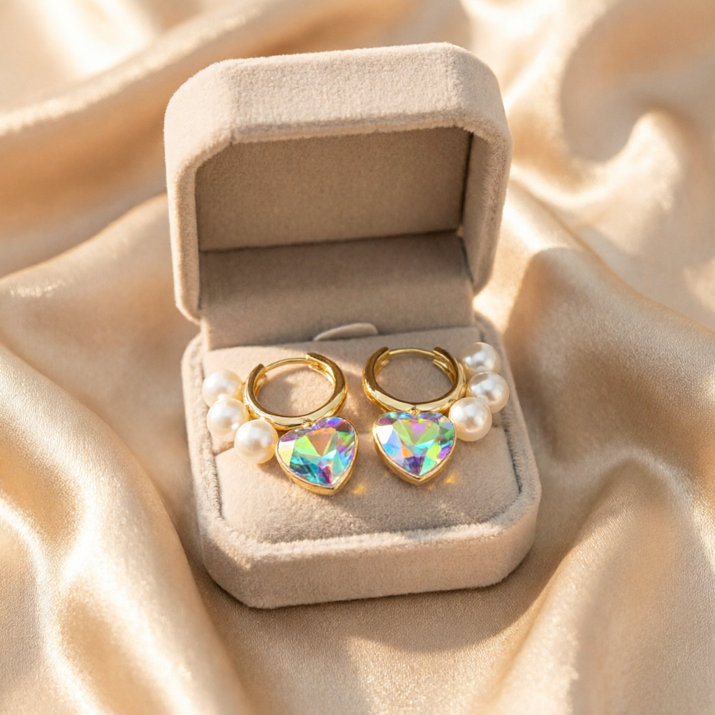 Pearl Heart Swarovski Earrings – 18k Gold Plated