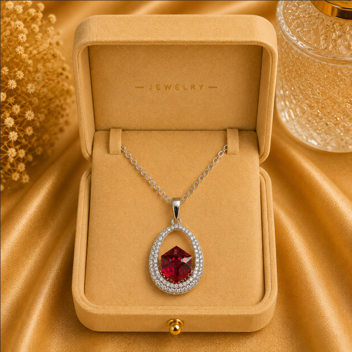 The Ava Necklace: Rhodium-Plated Oval Drop
