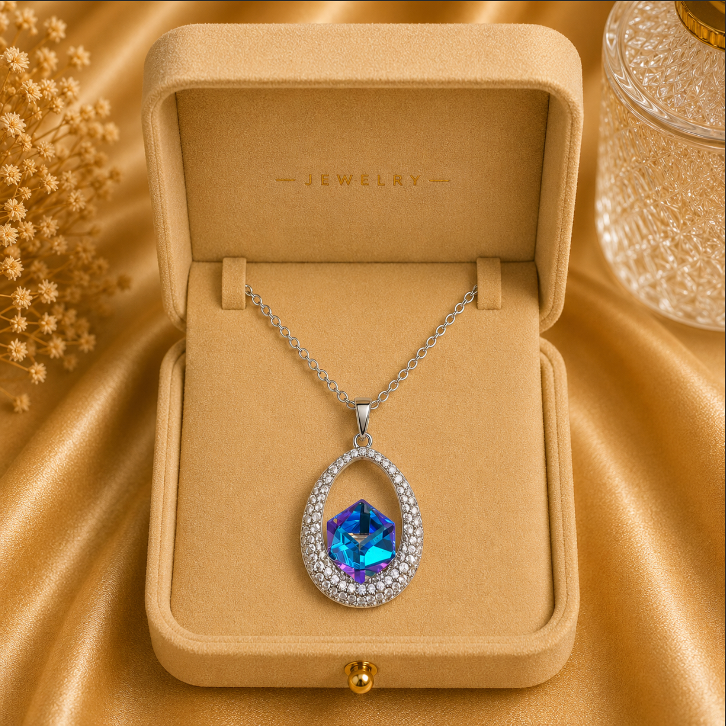 The Ava Necklace: Rhodium-Plated Oval Drop