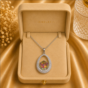 The Ava Necklace: Rhodium-Plated Oval Drop