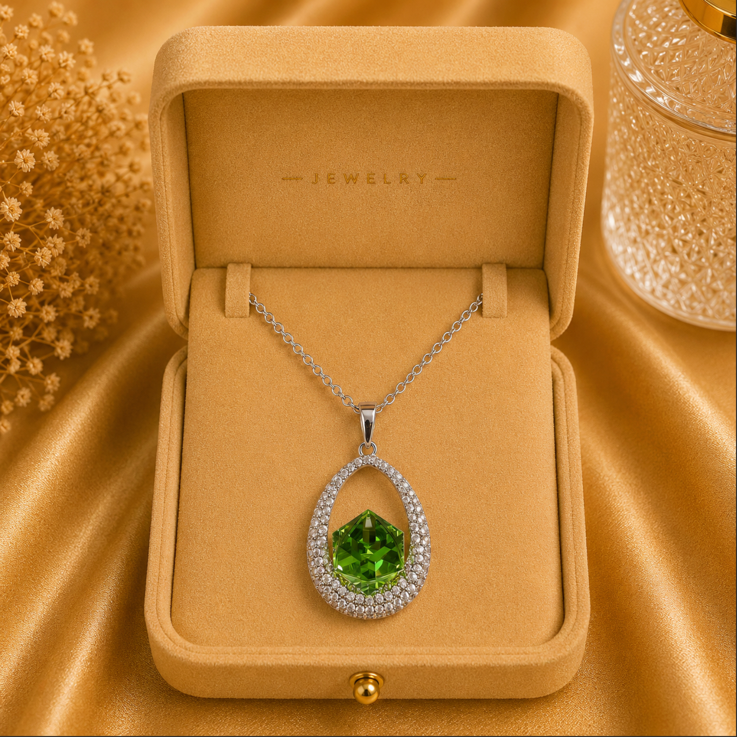 The Ava Necklace: Rhodium-Plated Oval Drop