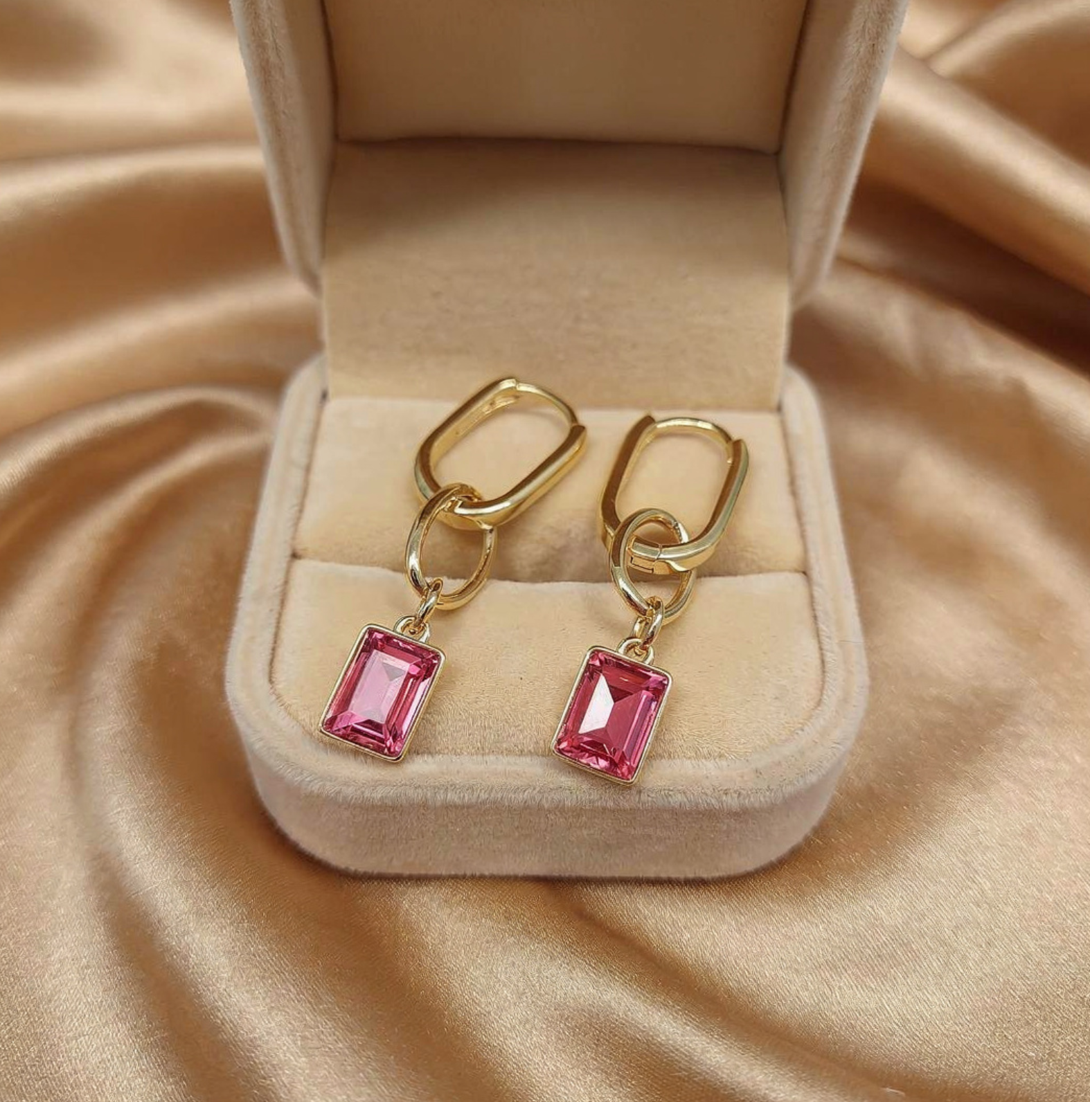 Square Swarovski Drop Earrings – 18k Gold Plated
