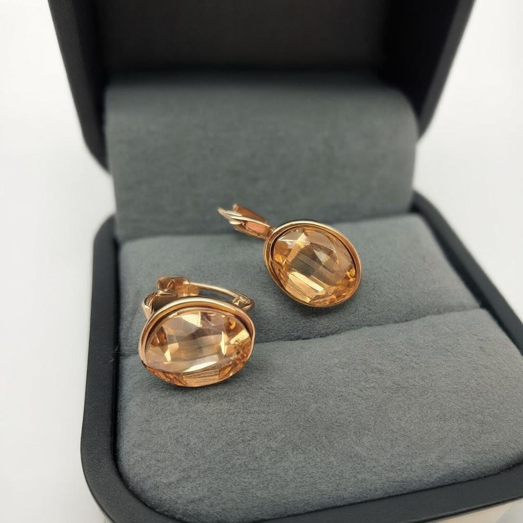 Oval Swarovski Dangle Earrings – 18k Gold Plated