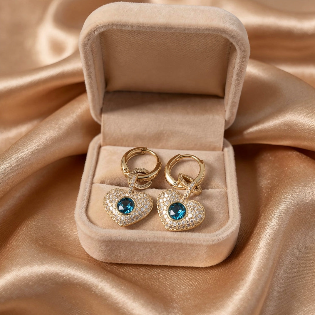 Heart Drop Swarovski Earrings – 18k Gold Plated