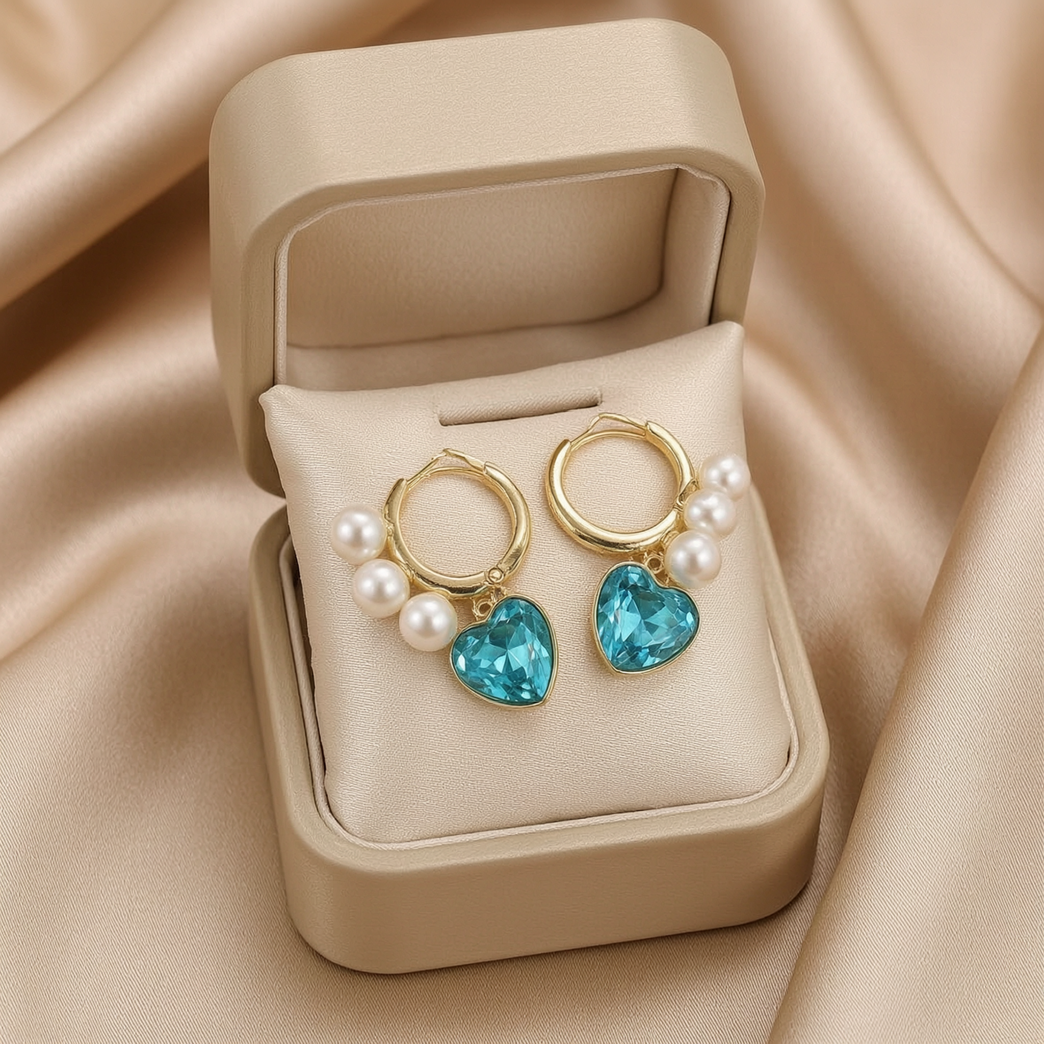 Pearl Heart Swarovski Earrings – 18k Gold Plated