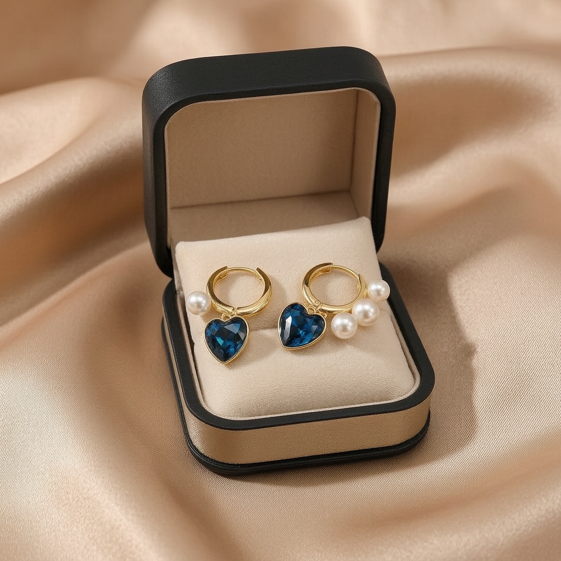 Pearl Heart Swarovski Earrings – 18k Gold Plated