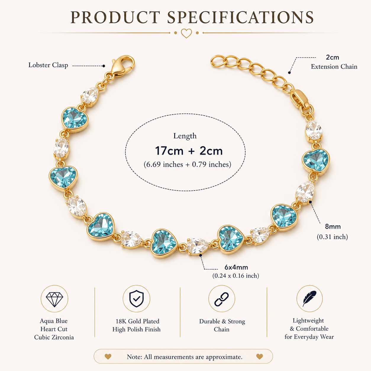 The Tessa Bracelet – 18k Gold Plated – Aqua