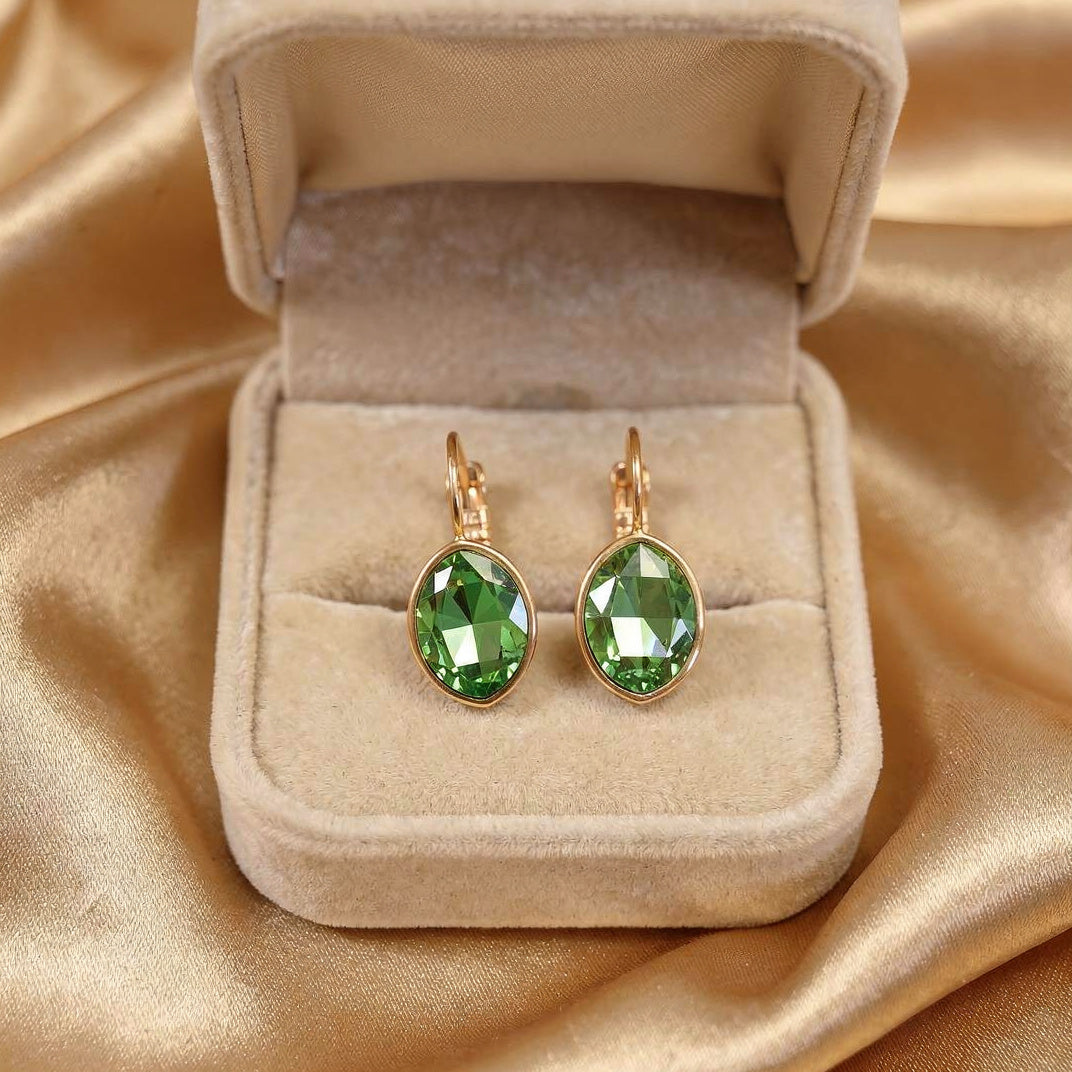 Oval Swarovski Dangle Earrings – 18k Gold Plated