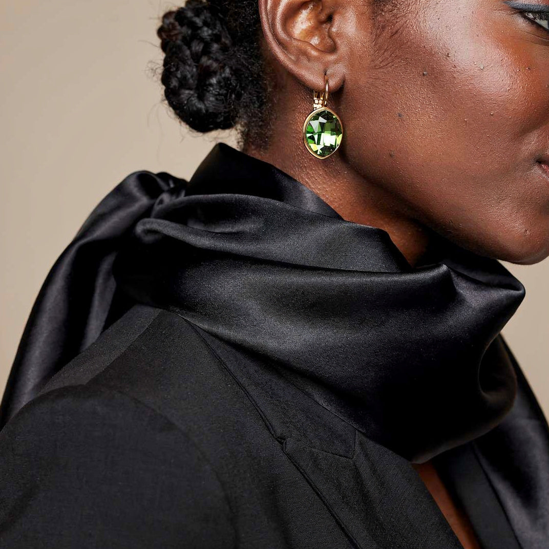 Oval Swarovski Dangle Earrings – 18k Gold Plated