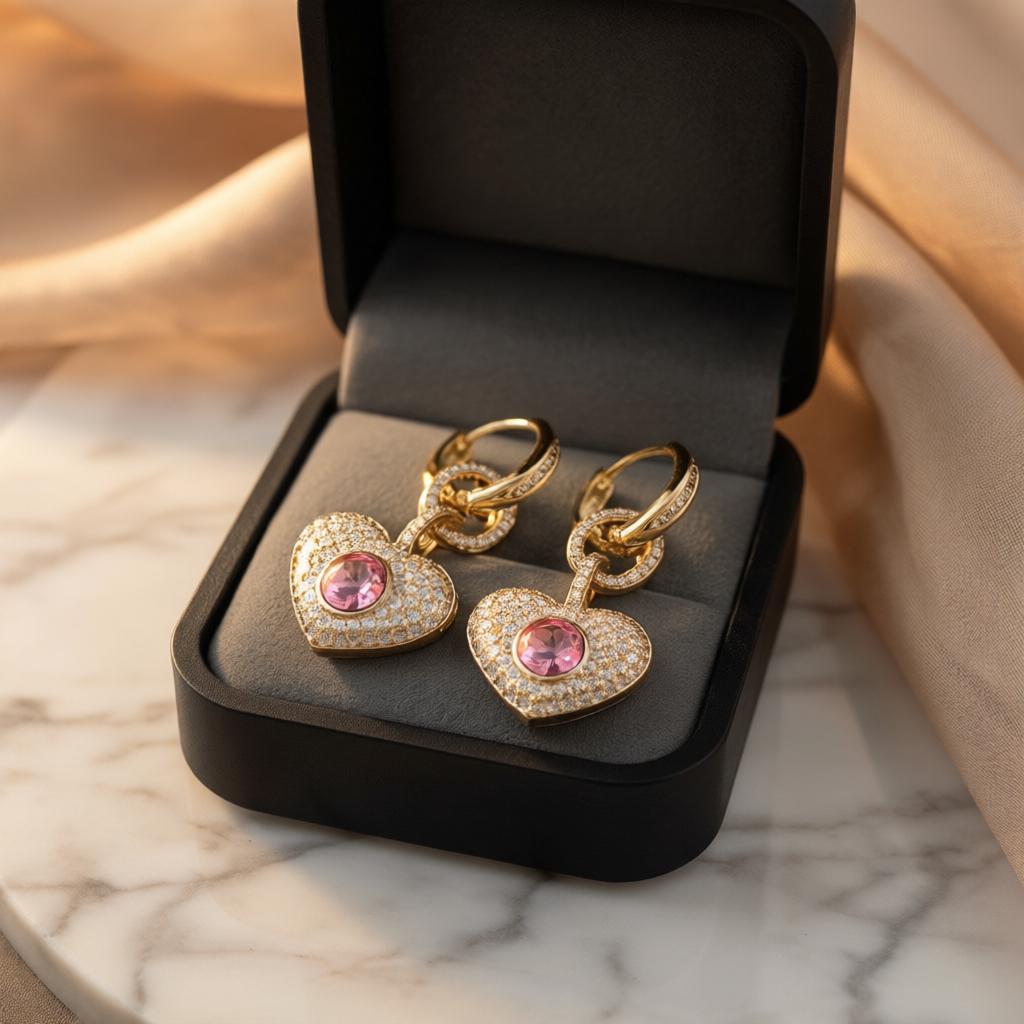 Heart Drop Swarovski Earrings – 18k Gold Plated