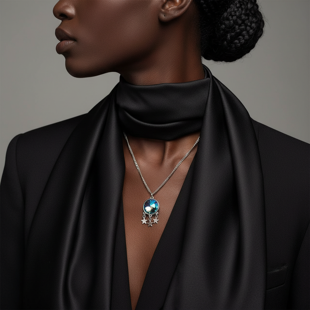 The Nova Necklace: Rhodium-plated star circle