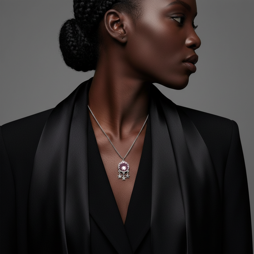 The Nova Necklace: Rhodium-plated star circle