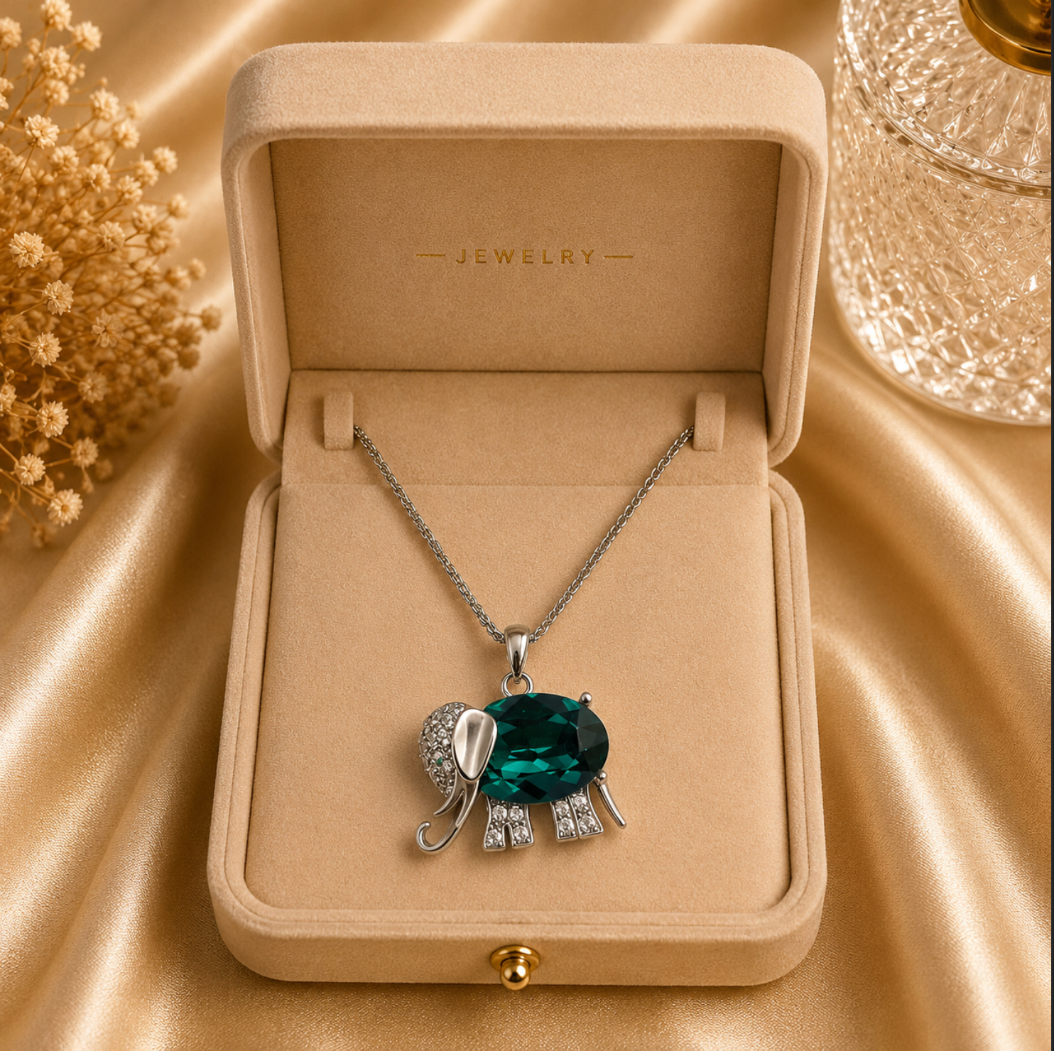 The Elara Necklace: Rhodium-Plated Elephant