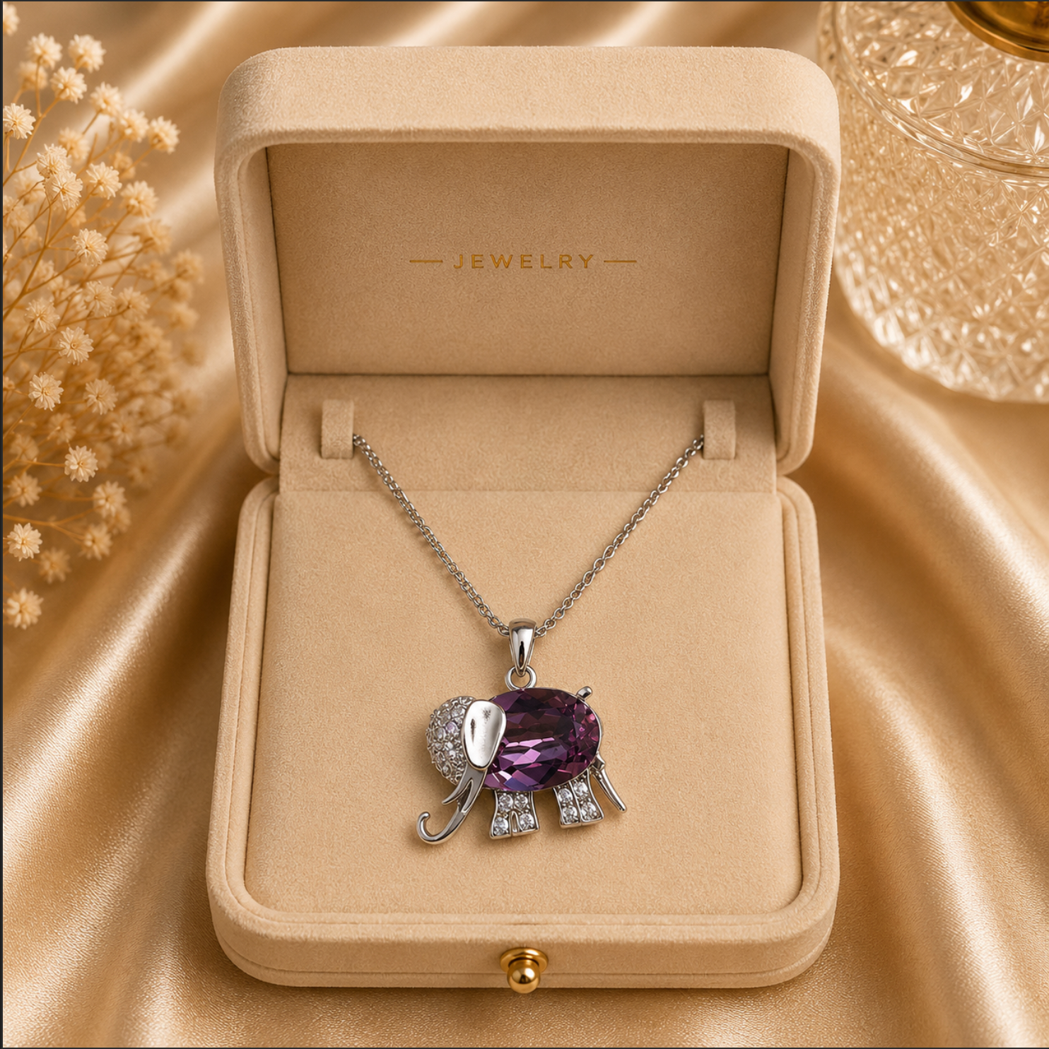 The Elara Necklace: Rhodium-Plated Elephant
