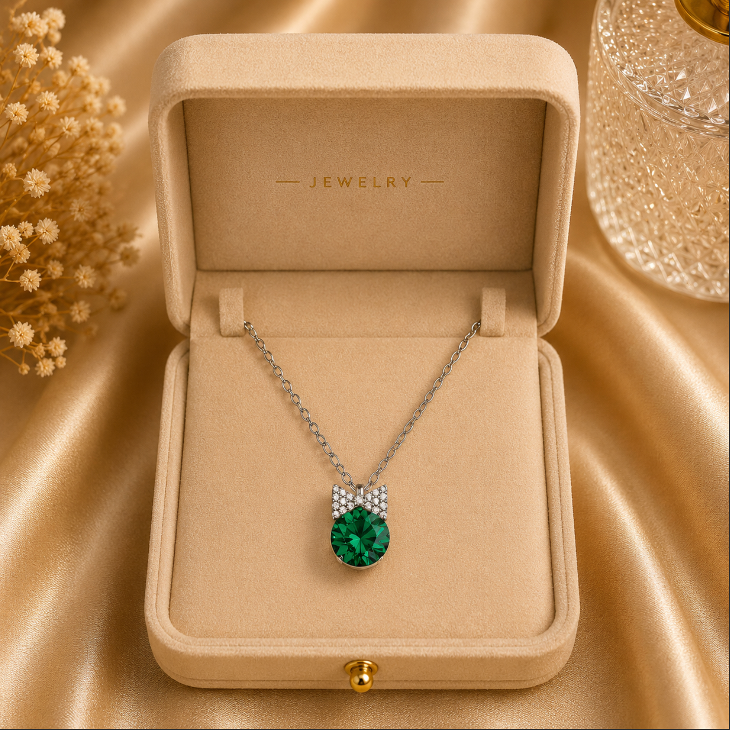 The Cleo Necklace Rhodium-Plated Bow Stone