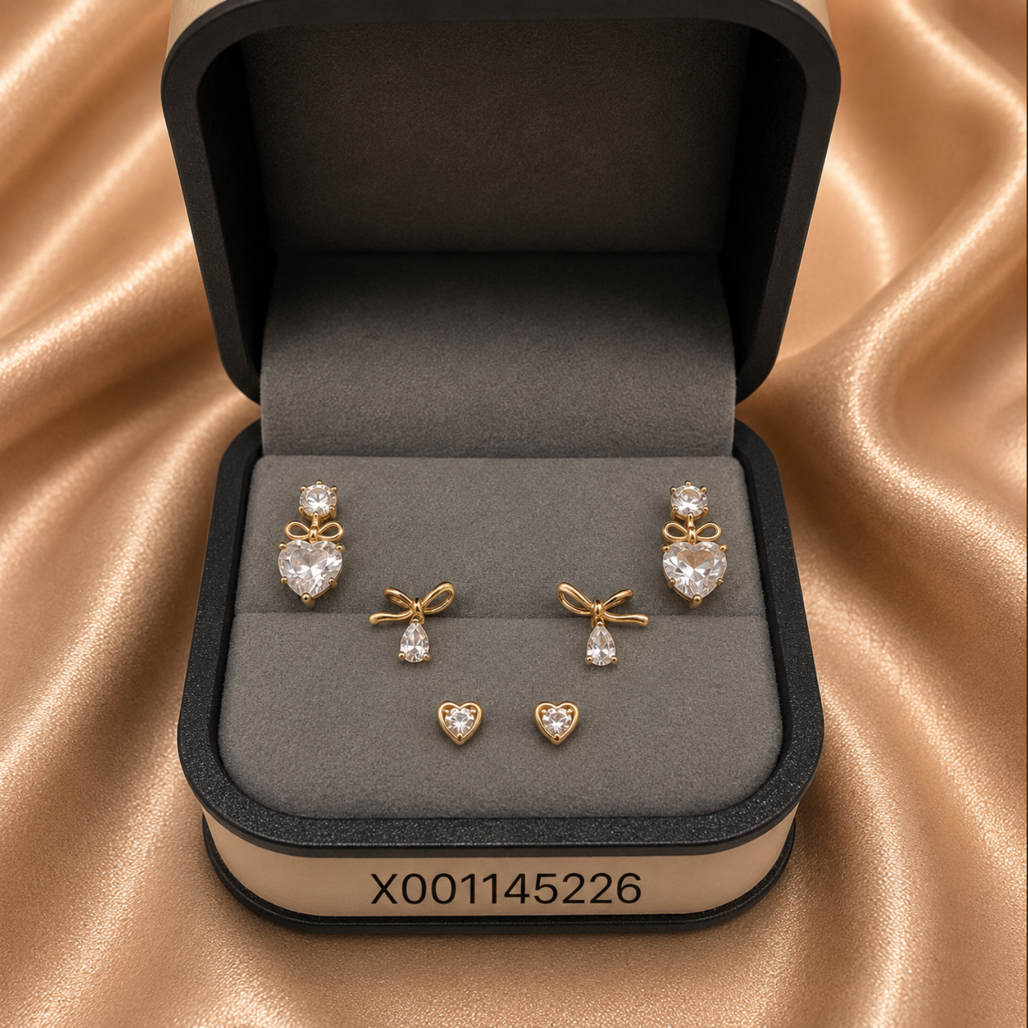 Crystal Trio Earring Set – Bow, Ribbon & Heart