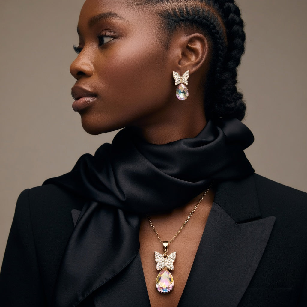 The Bianca Jewellery Set – 18k Gold Plated – Bow Pendant