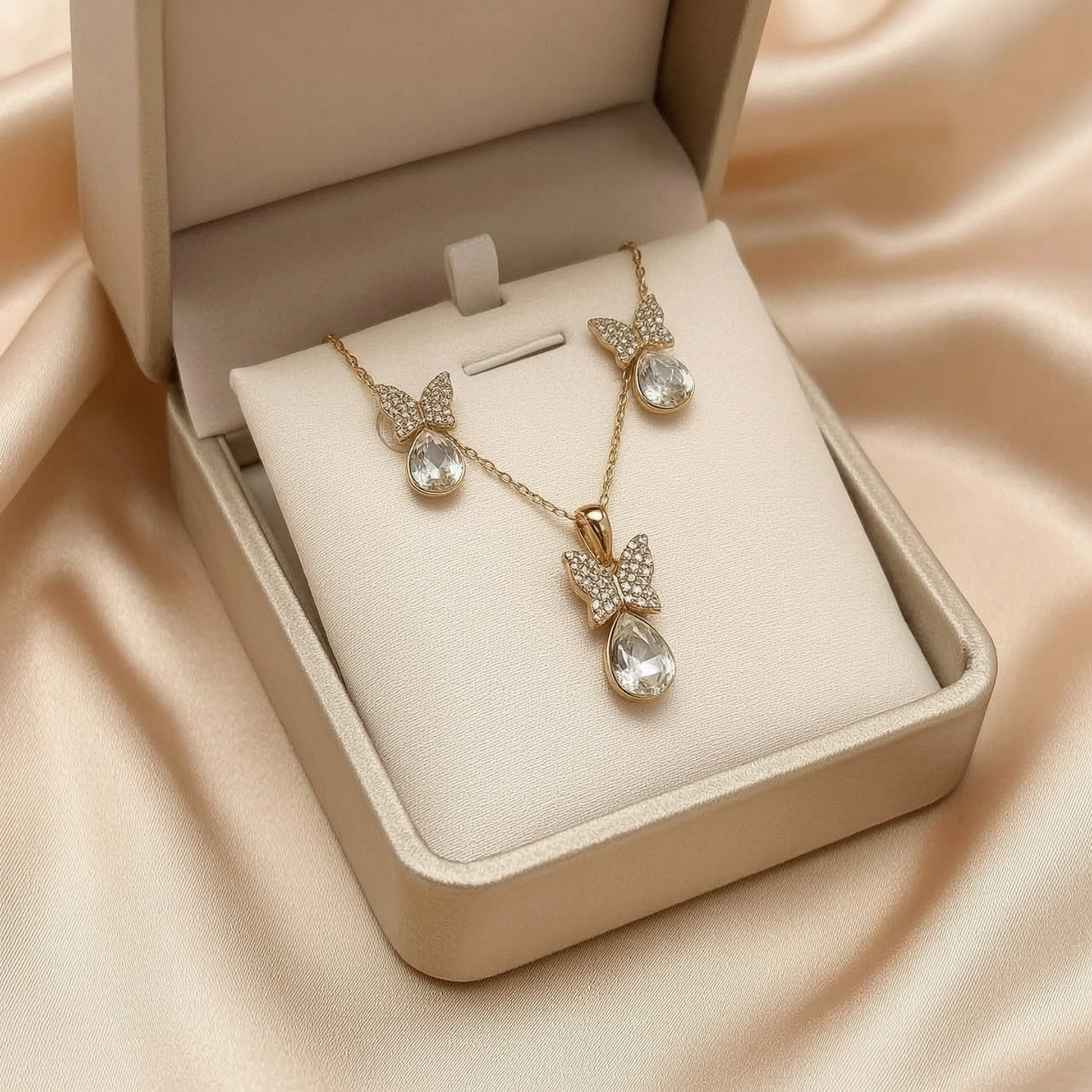 The Bianca Jewellery Set – 18k Gold Plated – Bow Pendant