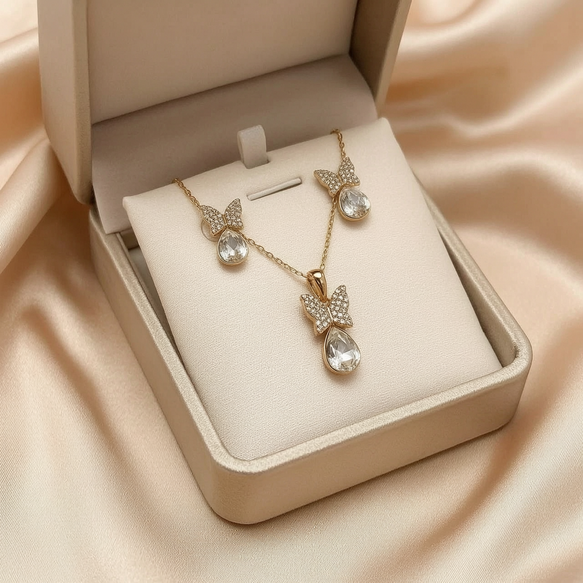 The Bianca Jewellery Set – 18k Gold Plated – Bow Pendant