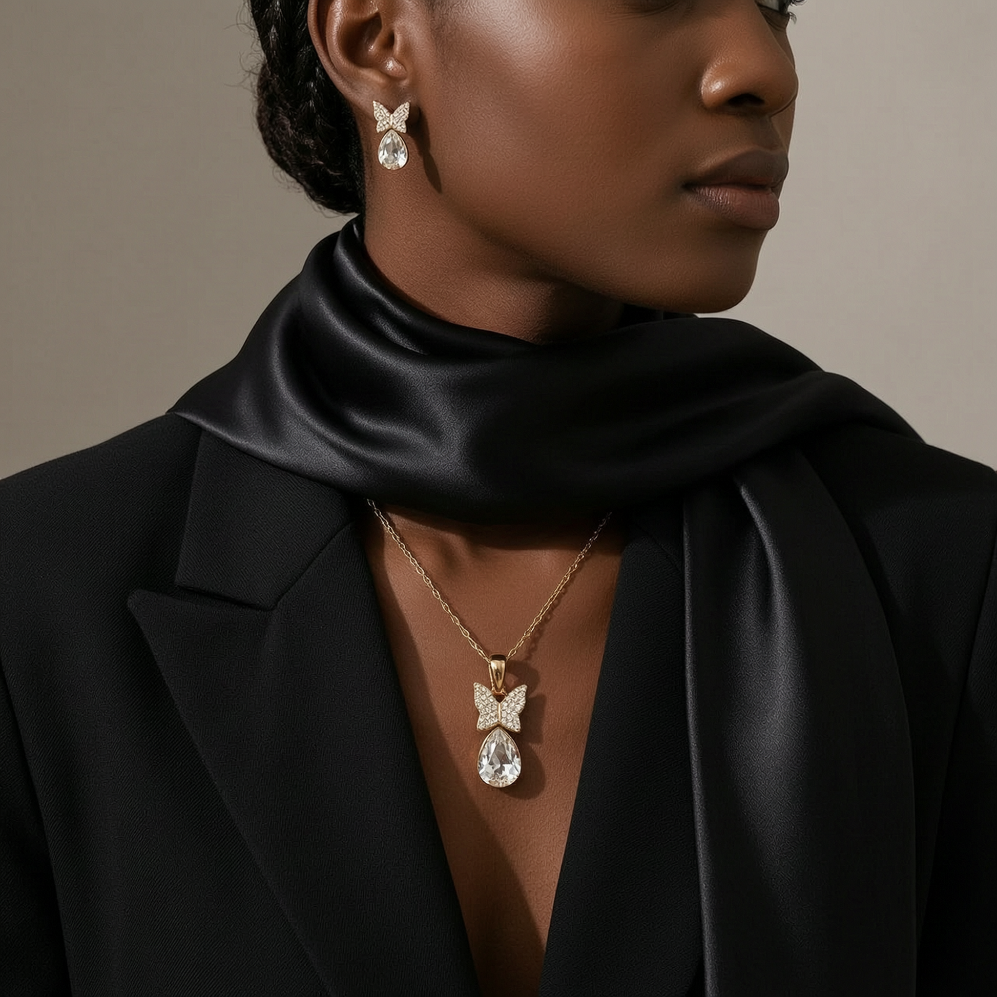 The Bianca Jewellery Set – 18k Gold Plated – Bow Pendant
